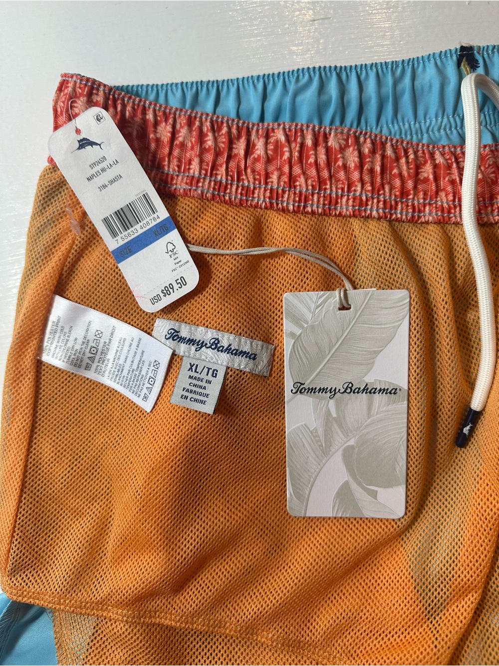NWT Tommy Bahama XL/TG Men’s Light Blue Hula Dancer Swim Board Shorts,UV PROTECT - Picture 6 of 10